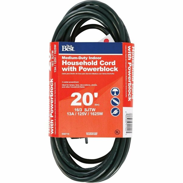 All-Source 20 Ft. 16/3 3-Outlet Green Extension Cord with Powerblock IP-JTW163-20X-GR